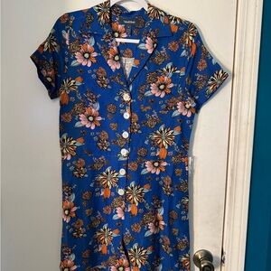 Modcloth NWT Blue, Orange, Pink Romper Short Sleeve with Notched Collar